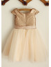 Champagne Sequin Tulle Knee Length Flower Girl Dress